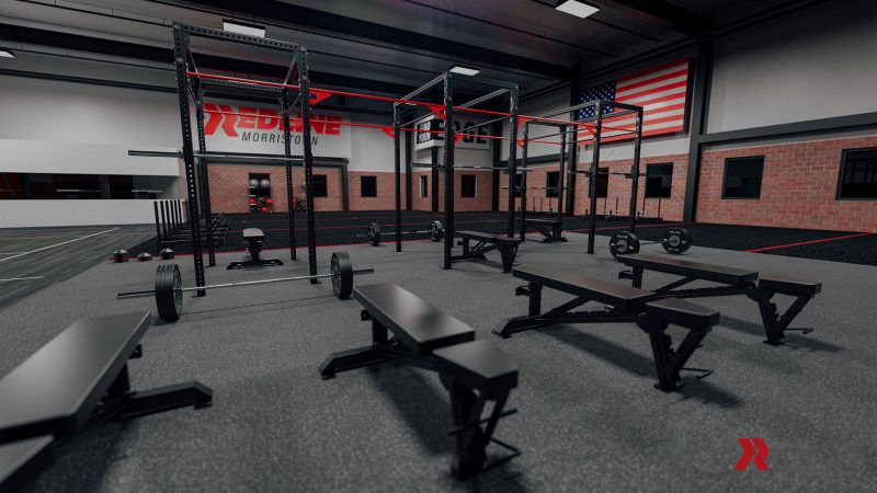 Redline weight benches and squat racks.